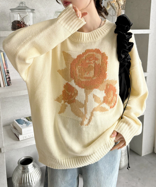 Ada. ニット セーター ローズ ジャガード オーバーサイズ ニット