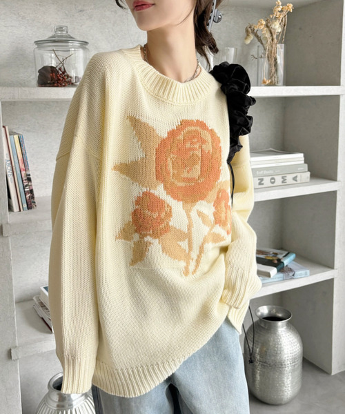 Ada. ニット セーター ローズ ジャガード オーバーサイズ ニット