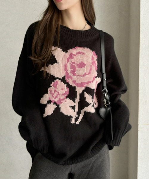 Ada. ニット セーター ローズ ジャガード オーバーサイズ ニット