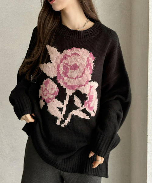Ada. ニット セーター ローズ ジャガード オーバーサイズ ニット