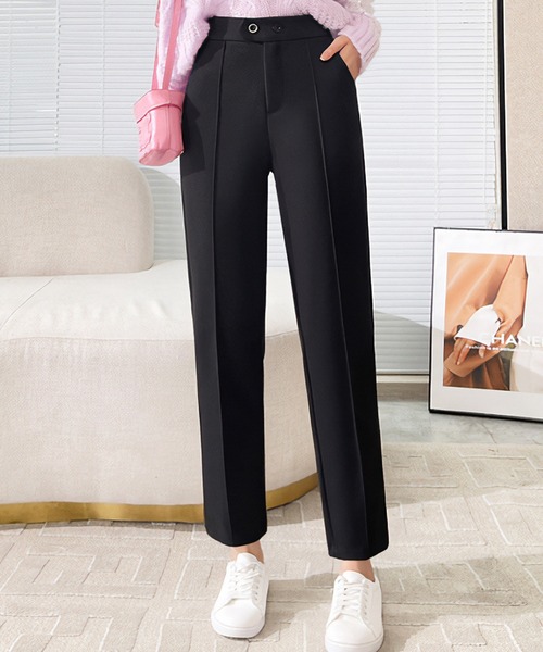 OUR 裏起毛ピンタックテーパードパンツ LOWO パンツ 裏起毛 ピンタックテーパードパンツ 暖パン レディース