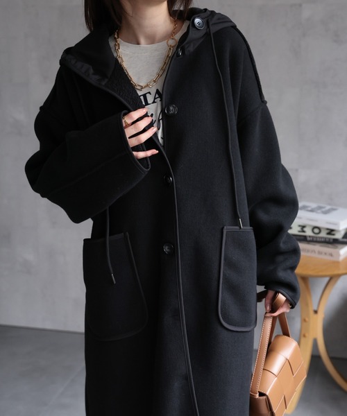 CREARE -LINO- コート アウター フェイクウールフード付きボアロング