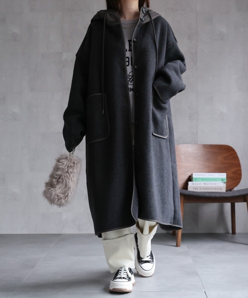 CREARE -LINO- コート アウター フェイクウールフード付きボアロング