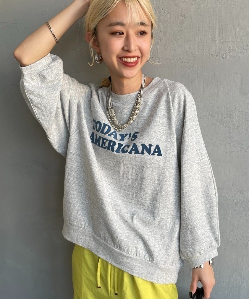 AMERICANA ラグランスリーブ コットンニット 杢グレー AMERICANA ラグランスリーブ コットンニット 杢グレー