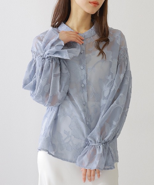 みんなが待ってた！＼再入荷待ち／人気ランキング Ladies Lace ブラウス 花柄 キャンディ袖 バンドカラー シャツ トップス