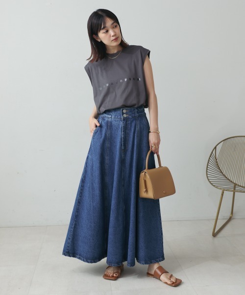 【大注目】ALAIA◆ブラックデニム パネル スカート ベルト付き 大注目】ALAIA◇ブラックデニム パネル スカート ベルト付き