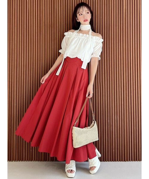 yae ボリュームタフタ　ロングスカート　赤 セール】Voluminous taffeta skirt/ボリュームタフタスカート