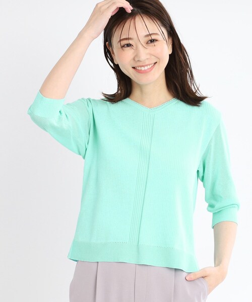 ニット セーター 「夏SALE／WEB先行カラーあり／手洗い可」透かし柄デザインニット レディース