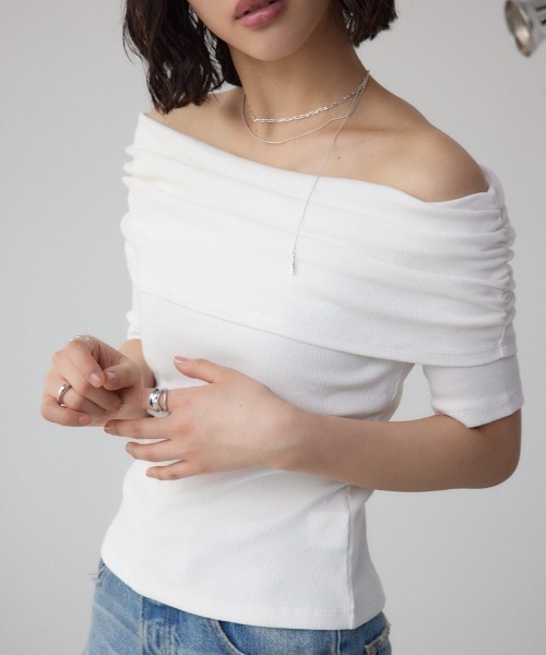 tシャツ リブオフショルトップス レディース Per sist ence tシャツ ラメリブオフショルトップス レディース