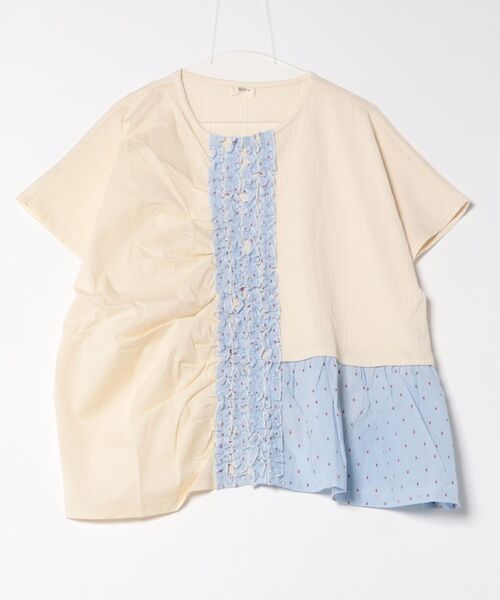 ブラウス シャツ ドッキングフリルギンガムチェックブラウス ladies レディース
