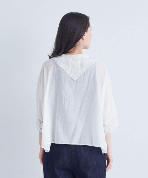 「ADIEU TRISTESSE」 7分袖ブラウス - ネイビー レディース ADIEU TRISTESSE ブラウス シャツ インドアンティークレース