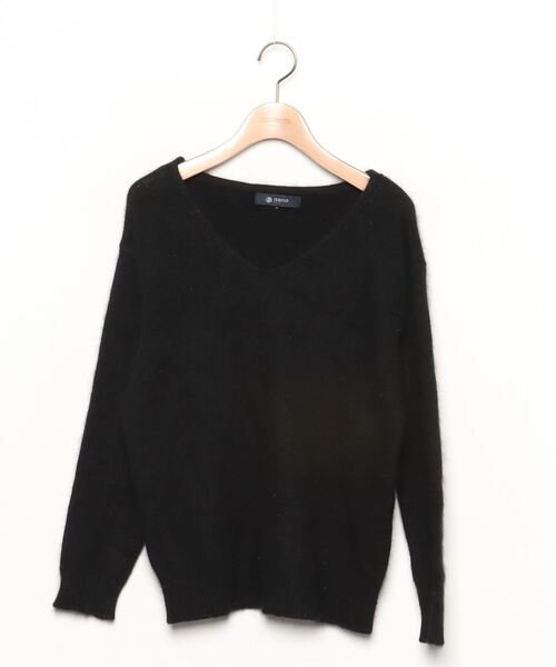 NANO universe（ナノ・ユニバース） Vネックニット FREE ブラック