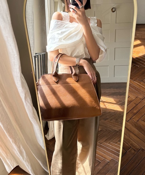 ハイクラス［ハンドバッグ］ベルト　南京錠　トート　大容量　レザー　ブラウン ロングセラー＞ペルケ perche 山羊革A4トートバッグ （クロコブラウン