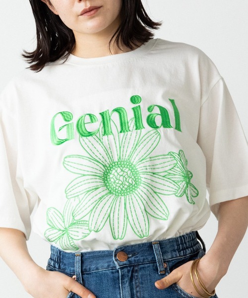 SUGGESTION tシャツ SUGGESTION/サジェッション フラワー刺繍T