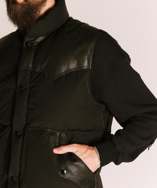 ダウンベスト ベスト Schott/ショット/LEATHER COMB. VEST/レザーコンビ ベスト メンズ レディースの画像