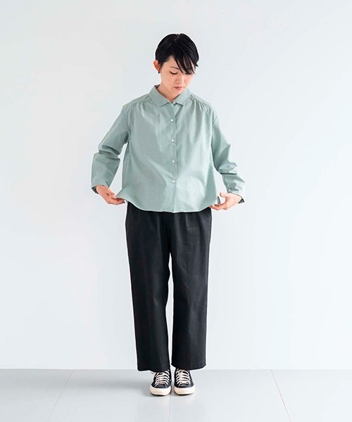 D パンツ コットンリネン オックスストレッチパンツ レディース