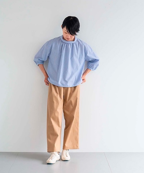 D パンツ コットンリネン オックスストレッチパンツ レディース