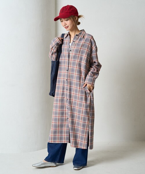 シャツワンピース 限定展開　ネル チェック ビックシャツ ワンピース | FREAK'S STORE | 01