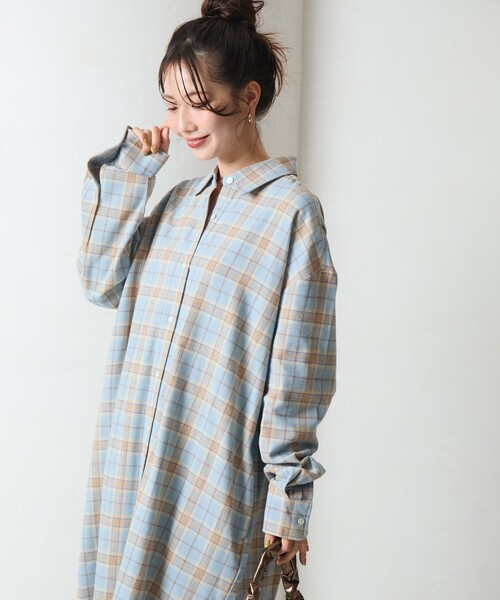 シャツワンピース 限定展開　ネル チェック ビックシャツ ワンピース | FREAK'S STORE | 04