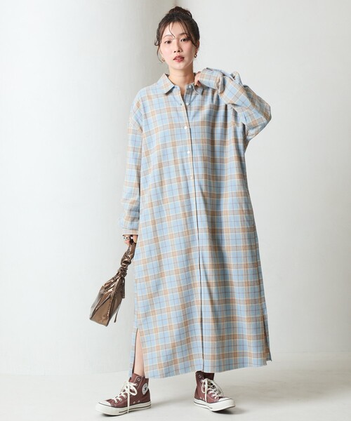 シャツワンピース 限定展開　ネル チェック ビックシャツ ワンピース | FREAK'S STORE | 17