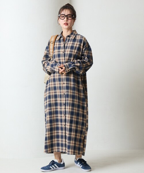 シャツワンピース 限定展開　ネル チェック ビックシャツ ワンピース | FREAK'S STORE | 24