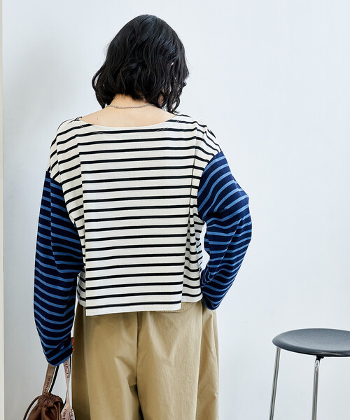 【SOFTHYPHEN】パッチワーク風ボーダー切り替えシャツ　定価¥27,600 FREAK'S STORE（フリークスストア） tシャツ パッチワーク ボーダー