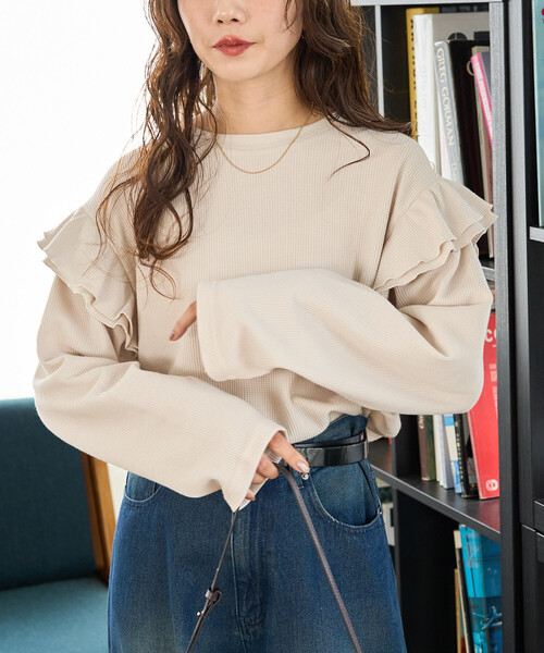 tシャツ 限定展開　ワッフル フリル 袖 ロング スリーブ プルオーバー レディース | FREAK'S STORE | 07