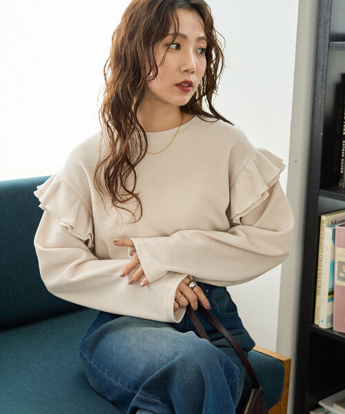 tシャツ 限定展開　ワッフル フリル 袖 ロング スリーブ プルオーバー レディース | FREAK'S STORE | 09