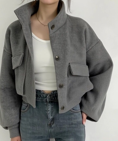 cammie ポンチョ ウールタッチボリュームスリーブジャケット