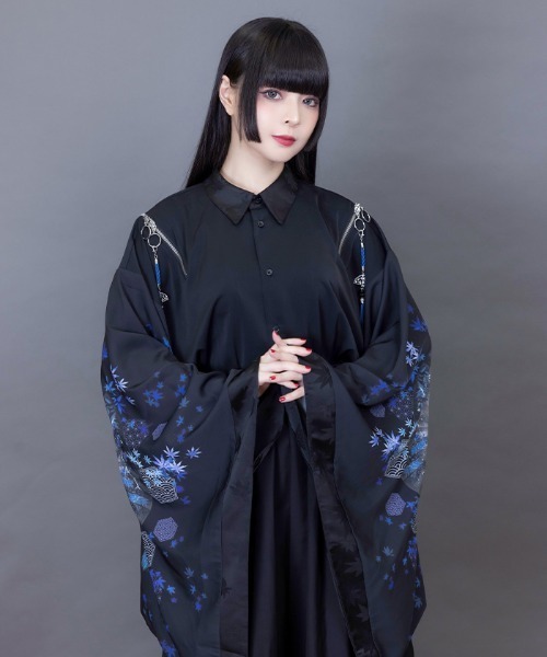 もみじ様V12] メンズシャツ Lサイズ ブラック もみじ様V12] メンズシャツ Lサイズ ブラック もみじ様V12