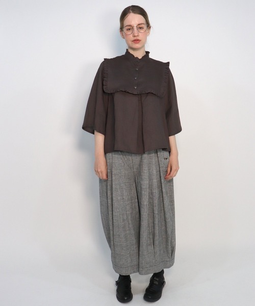 「haupia」 半袖ブラウス MEDIUM モカ レディース_画像4