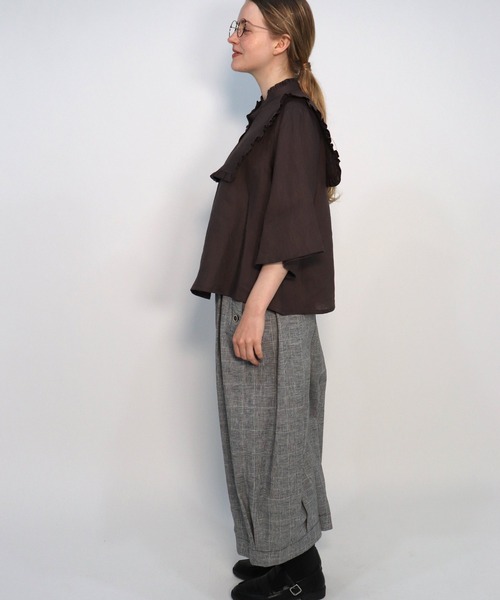 「haupia」 半袖ブラウス MEDIUM モカ レディース_画像5