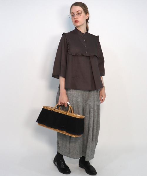 「haupia」 半袖ブラウス MEDIUM モカ レディース_画像6