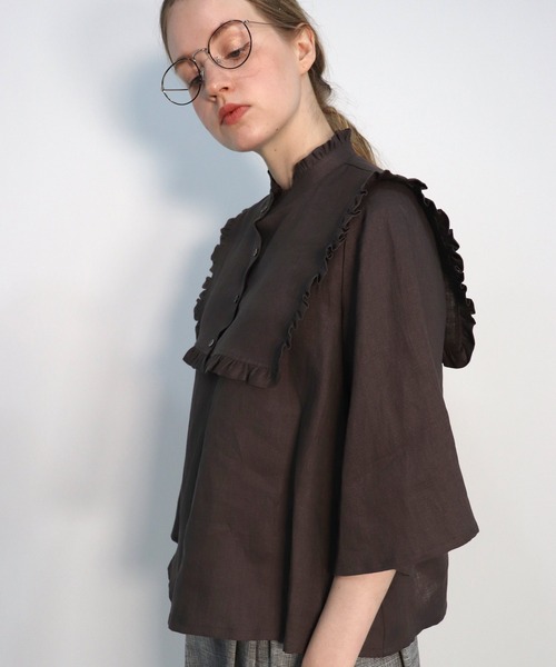 「haupia」 半袖ブラウス MEDIUM モカ レディース_画像8