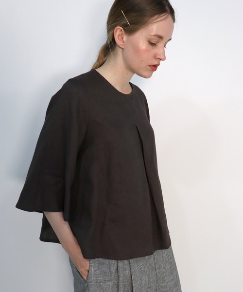 「haupia」 半袖ブラウス MEDIUM モカ レディース_画像9