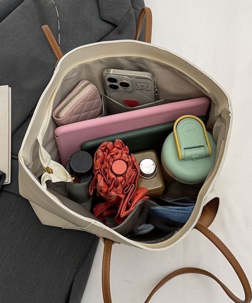 ADDITION STORE トートバッグ 「 ファスナー開閉♪裏地付き」「A4対応