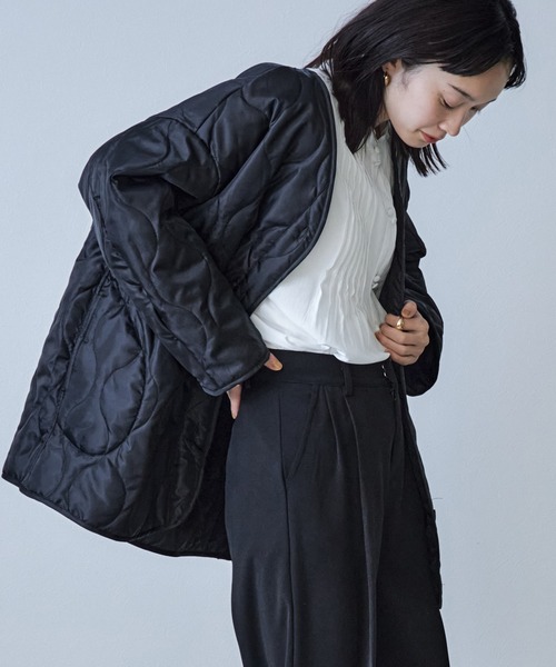 「ECRIRE」 ノーカラーコート M ブラック レディース_画像6