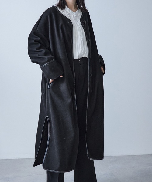 「ECRIRE」 ノーカラーコート M ブラック レディース_画像8