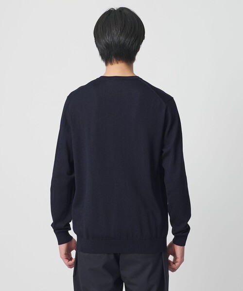 UNITED ARROWS★コットン素材 長袖 ニット ネイビーF 美品 定価1.6万】ユナイテッドアローズ UNITED ARROWS *コットンシルクV