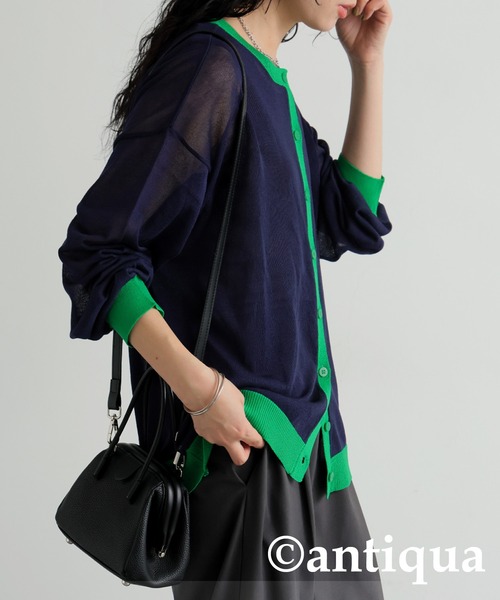 「antiqua」 ニットカーディガン P グレー レディース_画像2