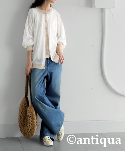 「antiqua」 ニットカーディガン P グレー レディース_画像6