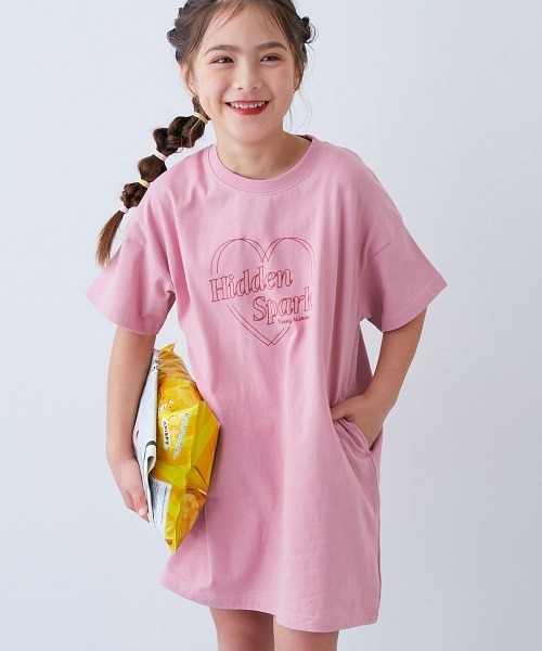 ハウスオブロータス　新品・未使用ピンク フリル付き チュニック ワンピース半袖 devirock（デビロック） ワンピース 綿100％ デビラボ BIGシルエット