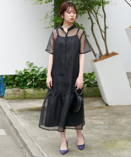 「natural couture」 半袖ワンピース MEDIUM グレイッシュベージュ レディース_画像5