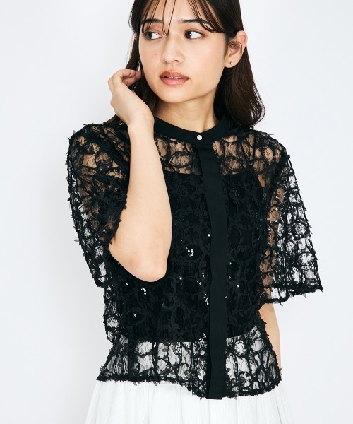 「QUEENS COURT」 半袖ブラウス M オフホワイト レディース_画像2