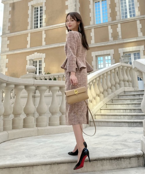 「CELFORD」 7分袖ワンピース 38 ピンク レディース_画像4