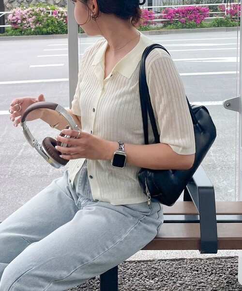 「fredy emue」 半袖ニット 38 チャコールグレー レディース_画像6