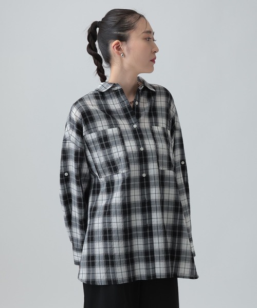 SINME(シンメ) 長袖シャツブラウス サイズF レディース美品  - ボルドー×黒×マルチ チェック柄 SINME(シンメ) 長袖シャツブラウス サイズF レディース美品 - ボルドー