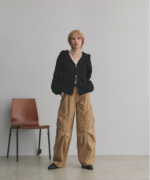 「ad thie」 ジップアップパーカー MEDIUM オートミール レディース_画像4