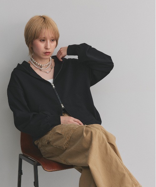 「ad thie」 ジップアップパーカー MEDIUM オートミール レディース_画像9