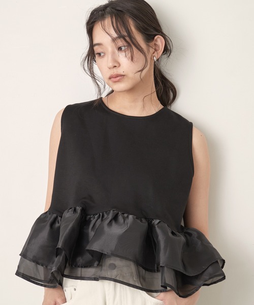 OFROOM tシャツ Sheer Peplum Sleeveless Top｜シアーペプラムスリーブ